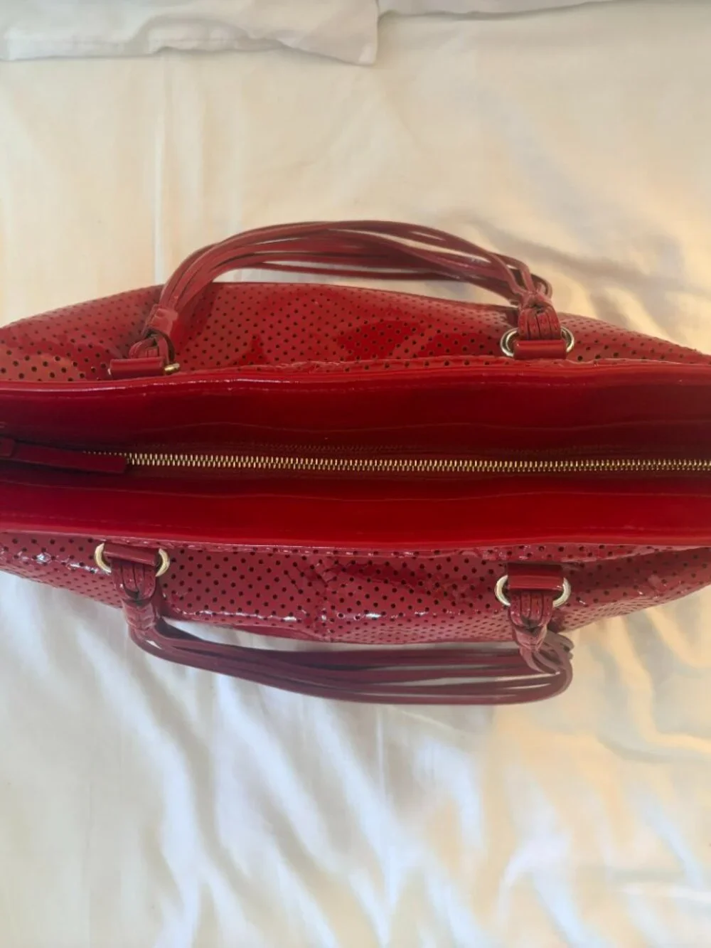 Kate Spade Patent Leather Red Shoulder Bag. 17L x 9H x 6W (inches)